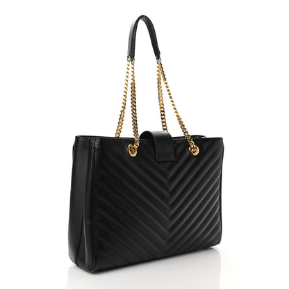 Saint Laurent Grain De Poudre Matelasse Chevron Monogram Shopping Bag Black 3 of 10