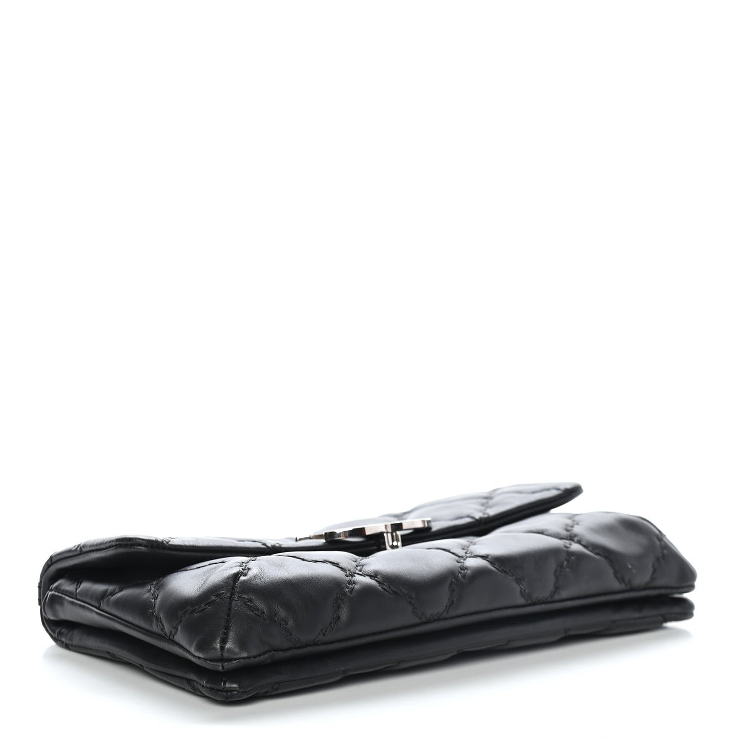 Calfskin Quilted Double Stitch Hamptons Clutch with Chain Black
