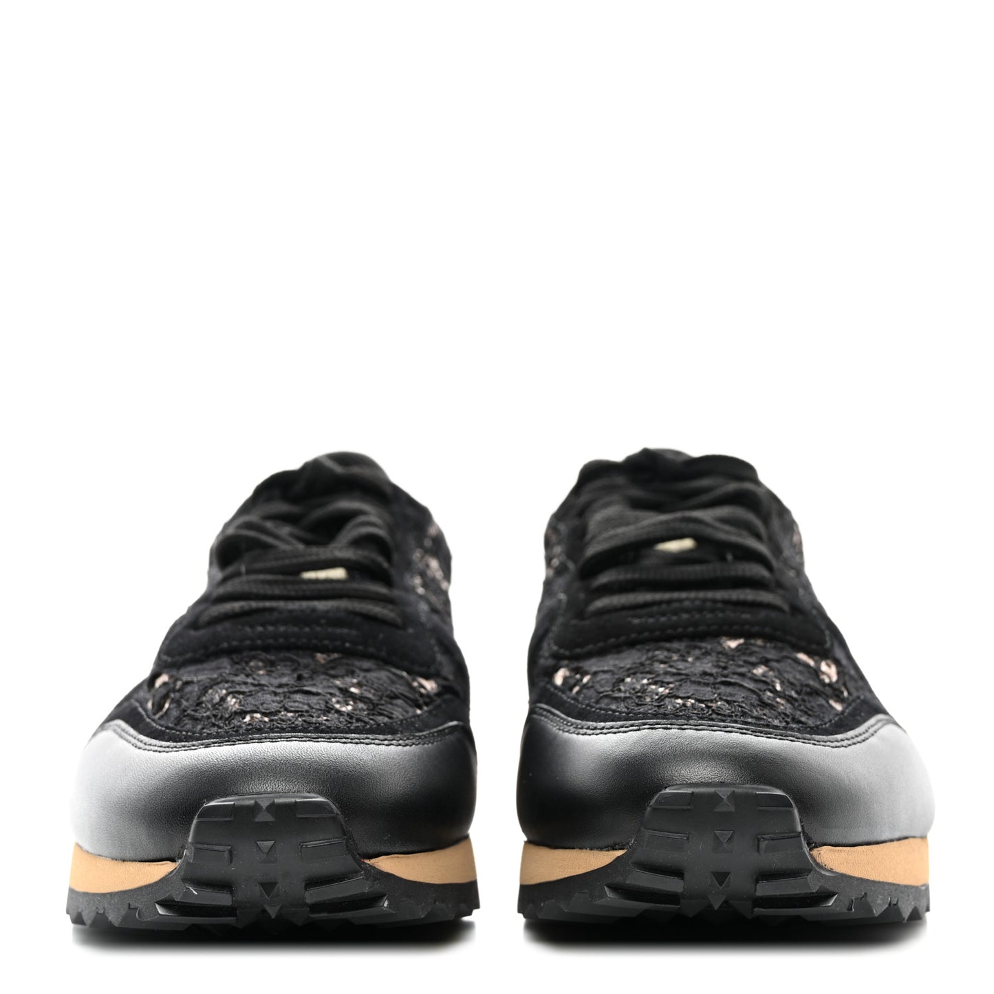 Calfskin Suede Macrame Lace Rockstud Sneakers 38.5 Black