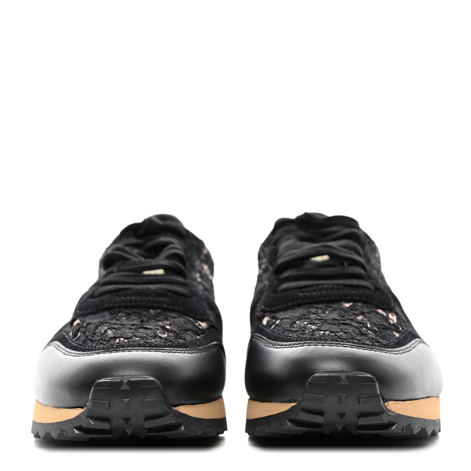 Valentino Garavani Calfskin Suede Macrame Lace Rockstud Sneakers 38.5 Black 2 of 9