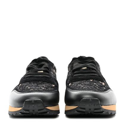 Valentino Garavani Calfskin Suede Macrame Lace Rockstud Sneakers 38.5 Black 2 of 9