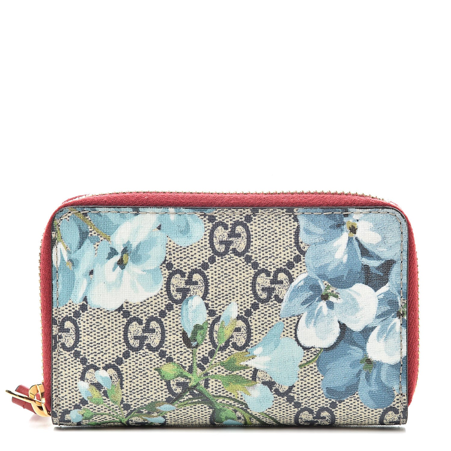 Gucci GG Supreme Monogram Blooms Zip Around Card Case Wallet Beige Blue Navy Hibiscus Red 1 of 8