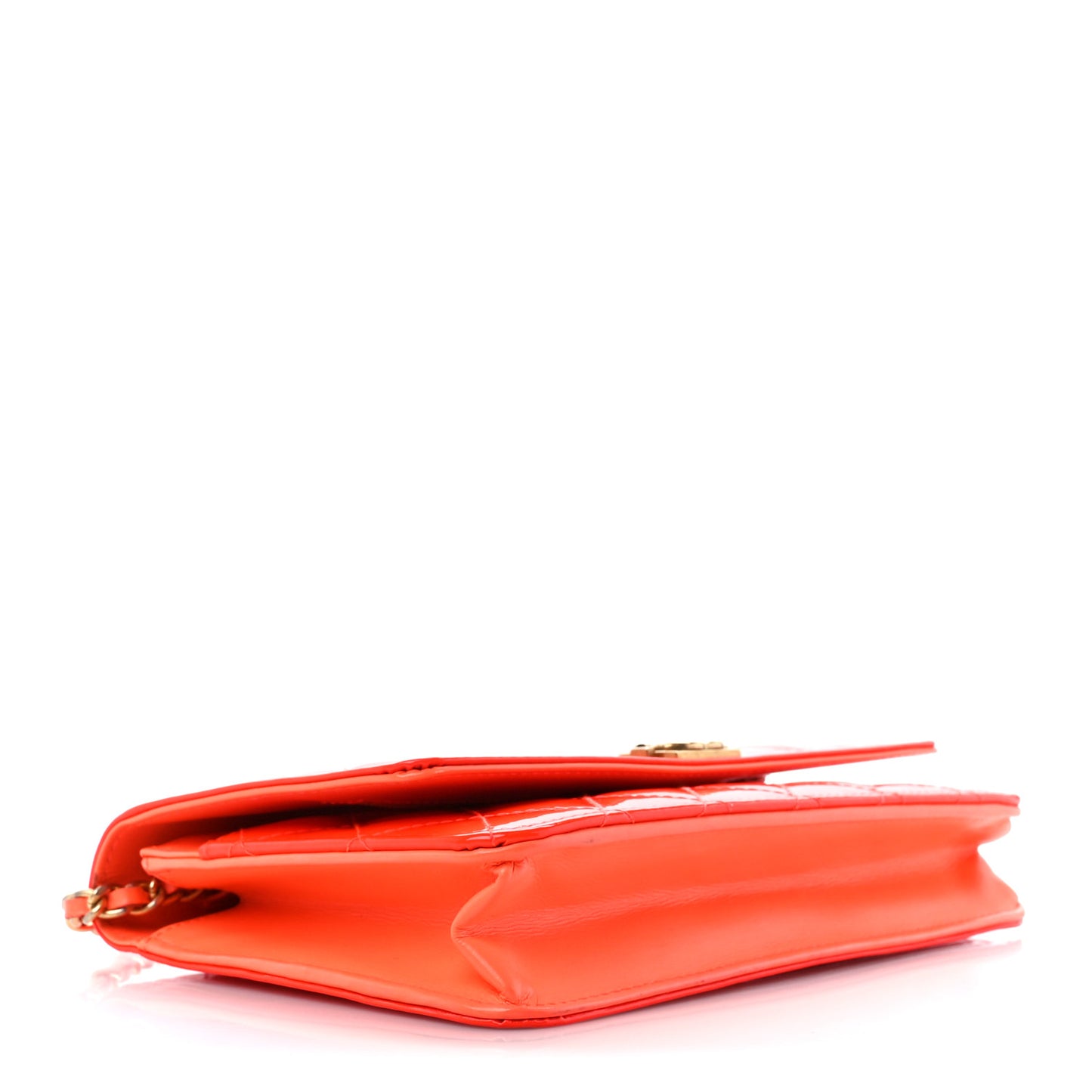 Patent Calfskin Quilted Boy Wallet On Chain WOC Orange