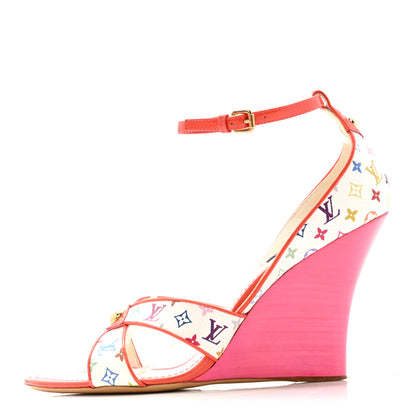 Louis Vuitton Monogram Multicolor Wedge Sandals 39 White Pink 1 of 28