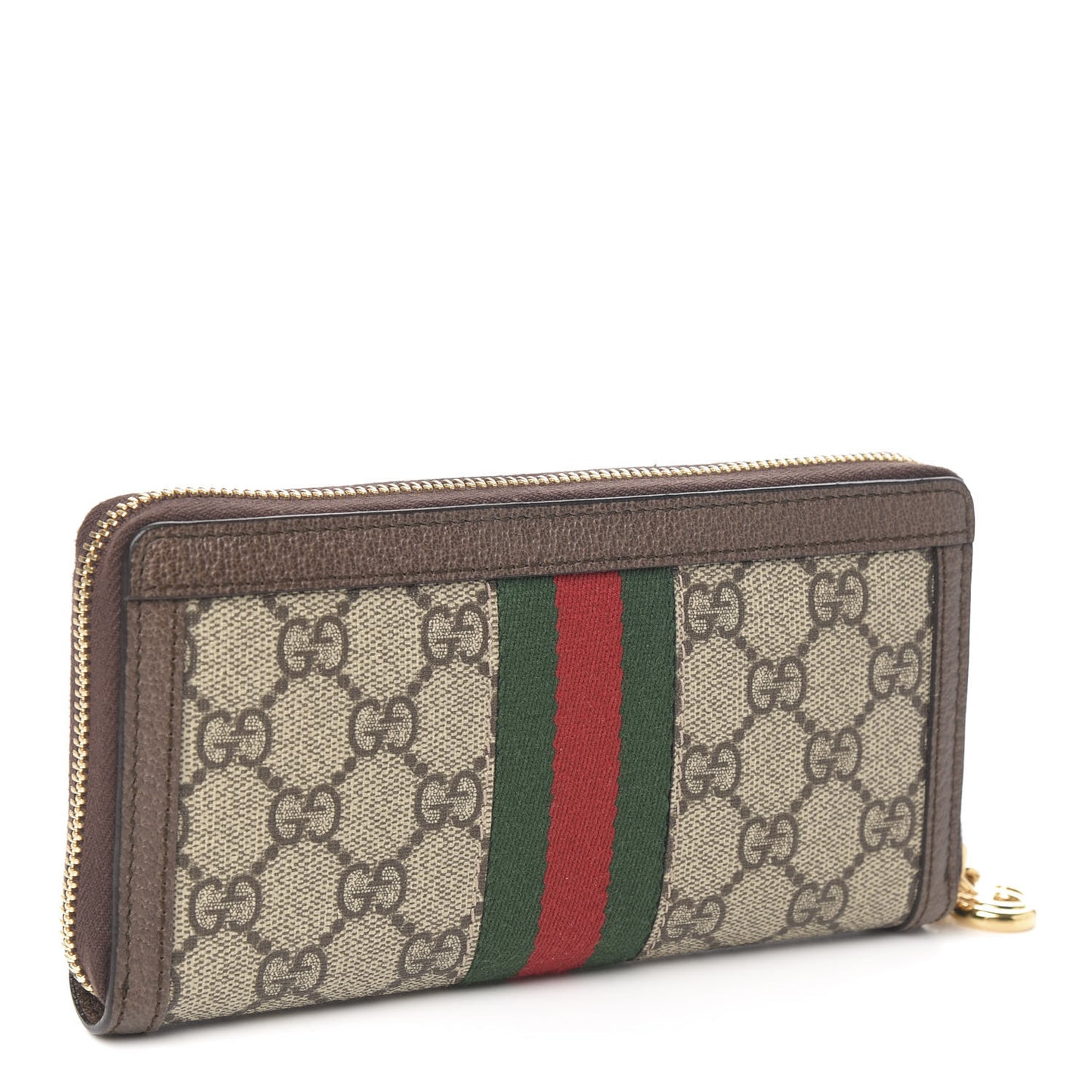 GG Supreme Monogram Web Ophidia Zip Around Wallet Brown