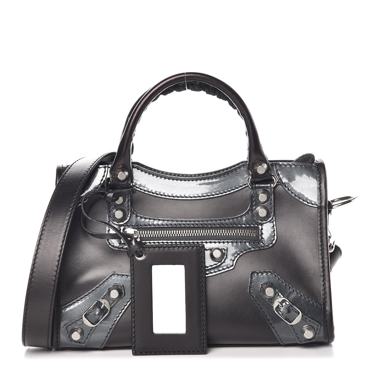 Balenciaga Smooth Calfskin Metallic Patent Giant 12 Silver Hardware Mini City Black Gris 1 of 9