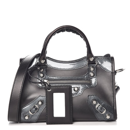Balenciaga Smooth Calfskin Metallic Patent Giant 12 Silver Hardware Mini City Black Gris 1 of 9