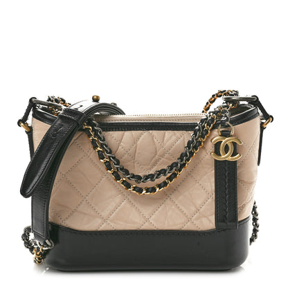 Chanel Aged Calfskin Quilted Small Gabrielle Hobo Beige Black 1 of 10