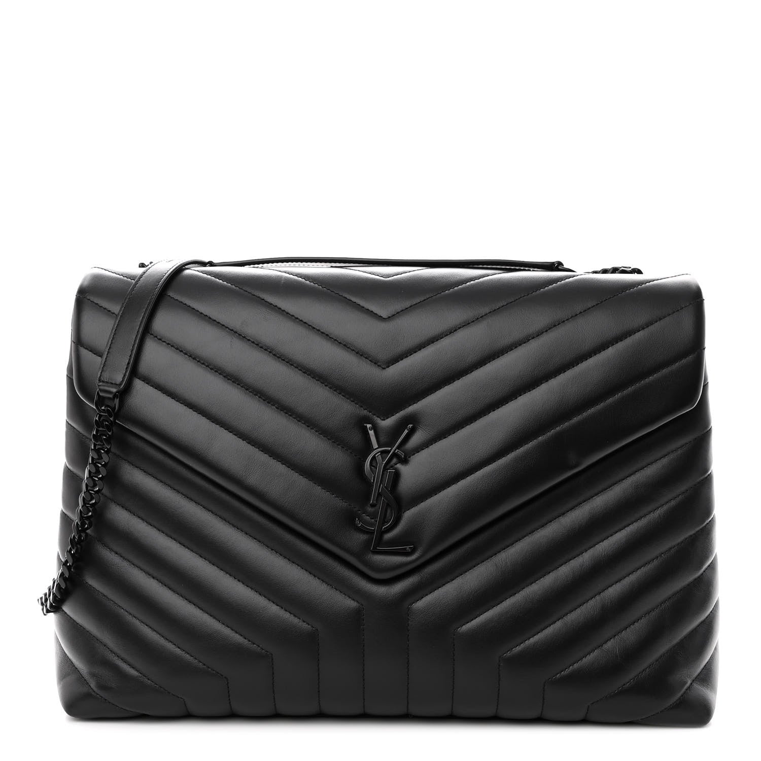 Saint Laurent Calfskin Y Quilted Monogram Monochrome Large Loulou Chain Satchel Black 1 of 10