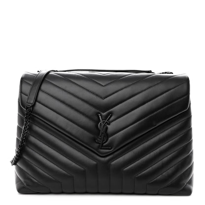 Saint Laurent Calfskin Y Quilted Monogram Monochrome Large Loulou Chain Satchel Black 1 of 10