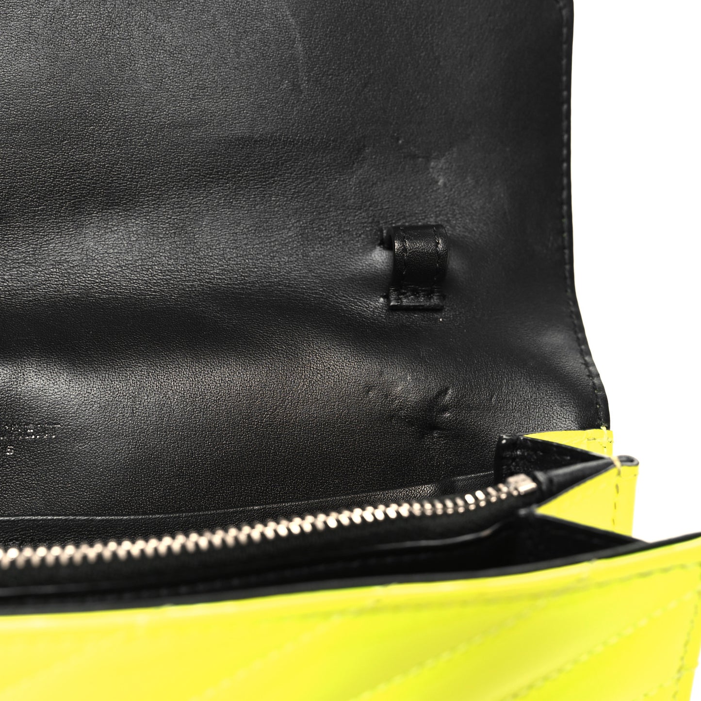 Patent Grain De Poudre Matelasse Chevron Monogram Chain Wallet Neon Yellow