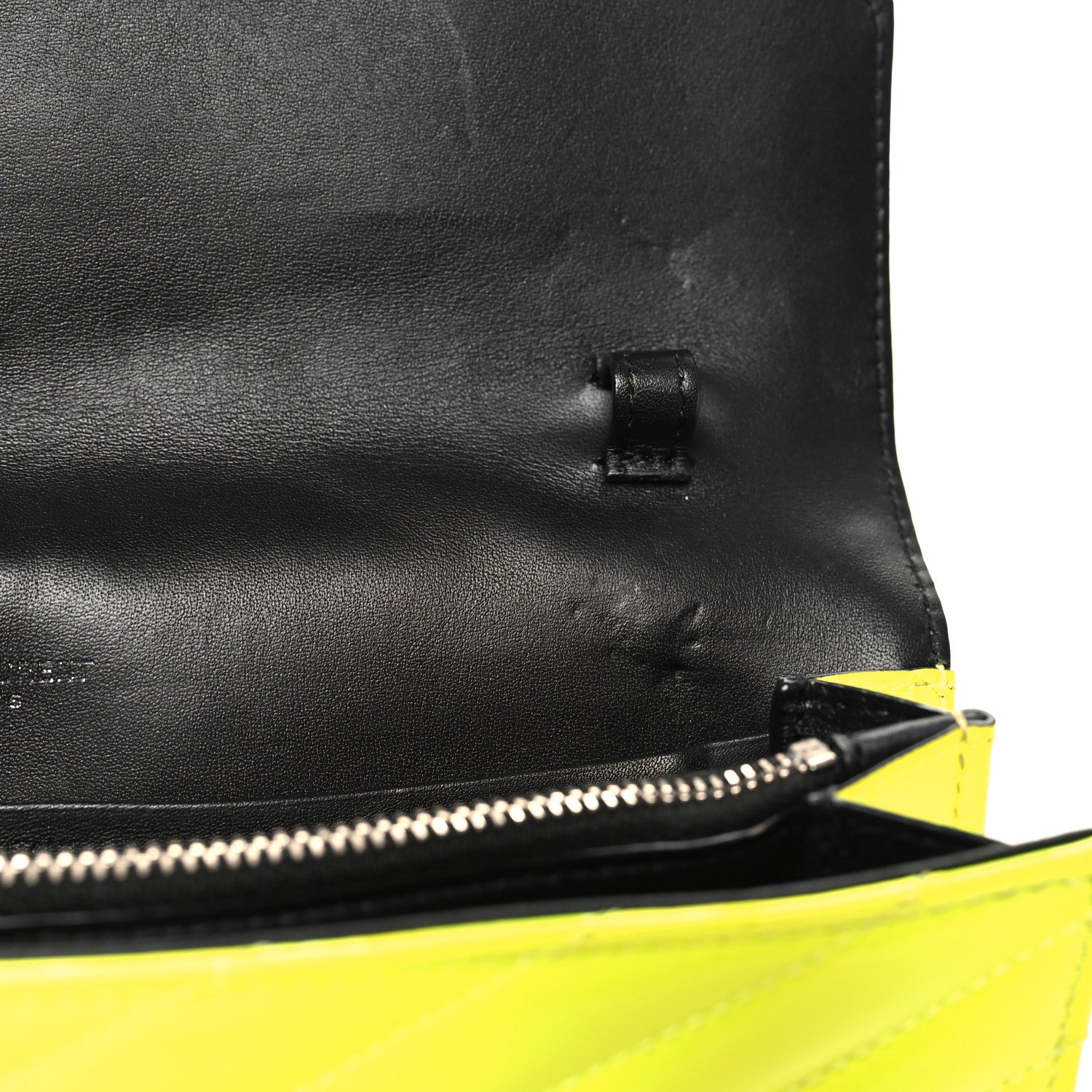 Saint Laurent Patent Grain De Poudre Matelasse Chevron Monogram Chain Wallet Neon Yellow 11 of 12