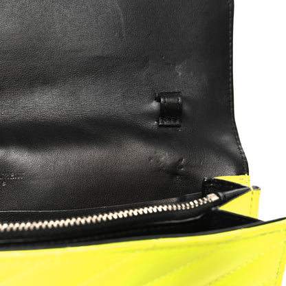 Saint Laurent Patent Grain De Poudre Matelasse Chevron Monogram Chain Wallet Neon Yellow 11 of 12