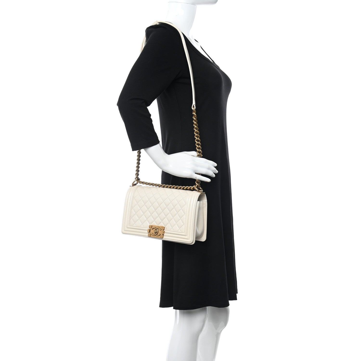 Chanel Metallic Calfskin Quilted Medium Boy Flap Ivory 2 of 11