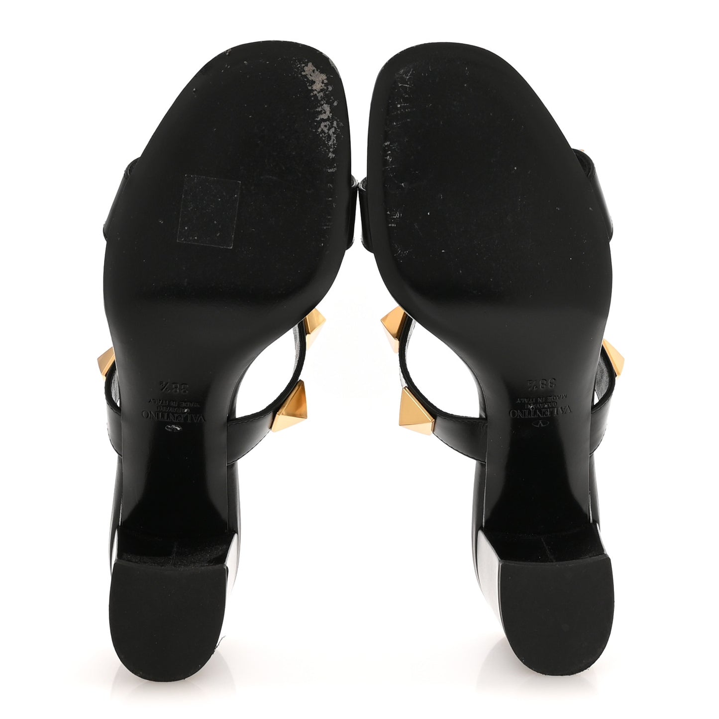 Calfskin Roman Stud 60mm Slide Sandals 38.5 Black