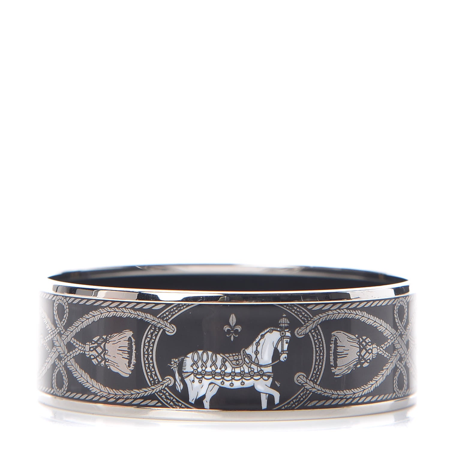 Hermes Enamel Printed Wide Grand Apparat Bracelet 65 Black 1 of 6