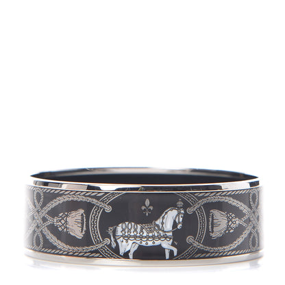 Hermes Enamel Printed Wide Grand Apparat Bracelet 65 Black 1 of 6