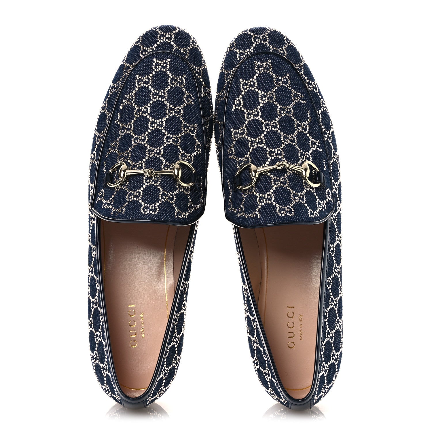 Gucci Denim Crystal GG Monogram Horsebit Womens Jordaan Loafers 39.5 Deep Blue Blue Milad 2 of 12