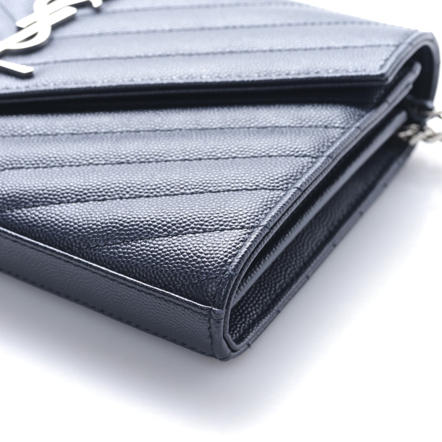 Grain De Poudre Matelasse Chevron Monogram Chain Wallet Deep Marine