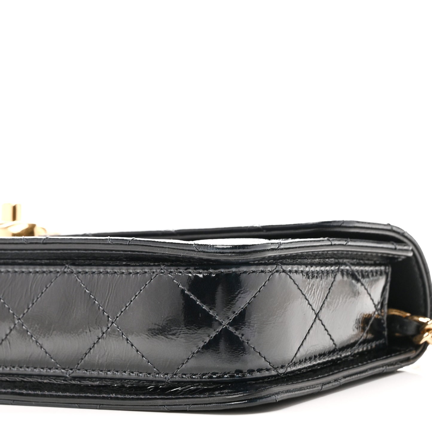 Patent Lambskin Quilted East West Flap Shoulder Bag Black