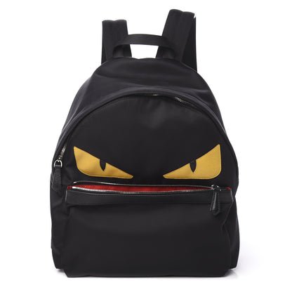 Fendi Nylon Vitello Elite Monster Eyes Rounded Backpack Black Yellow 1 of 9