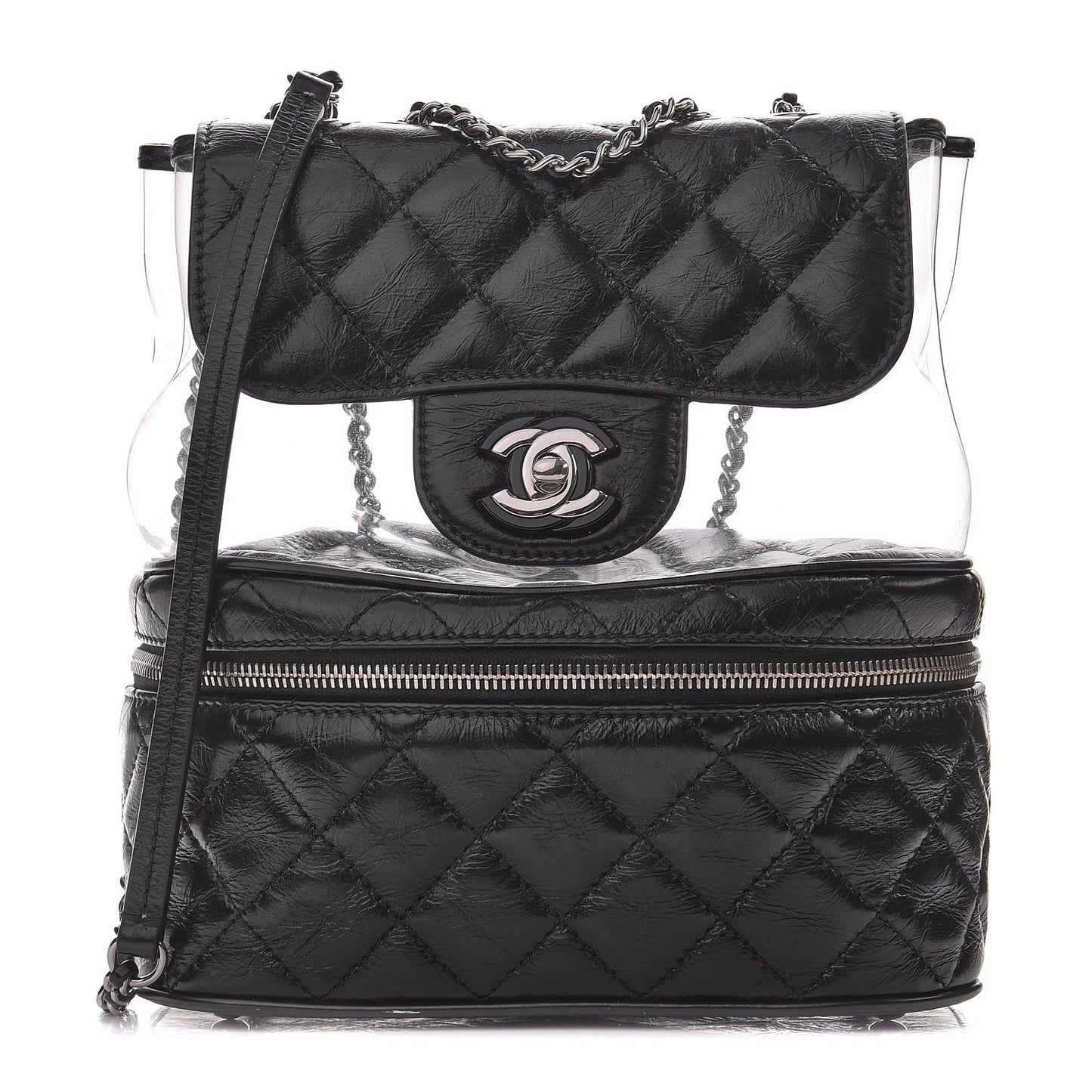 Crumpled Calfskin PVC Quilted Backpack Black