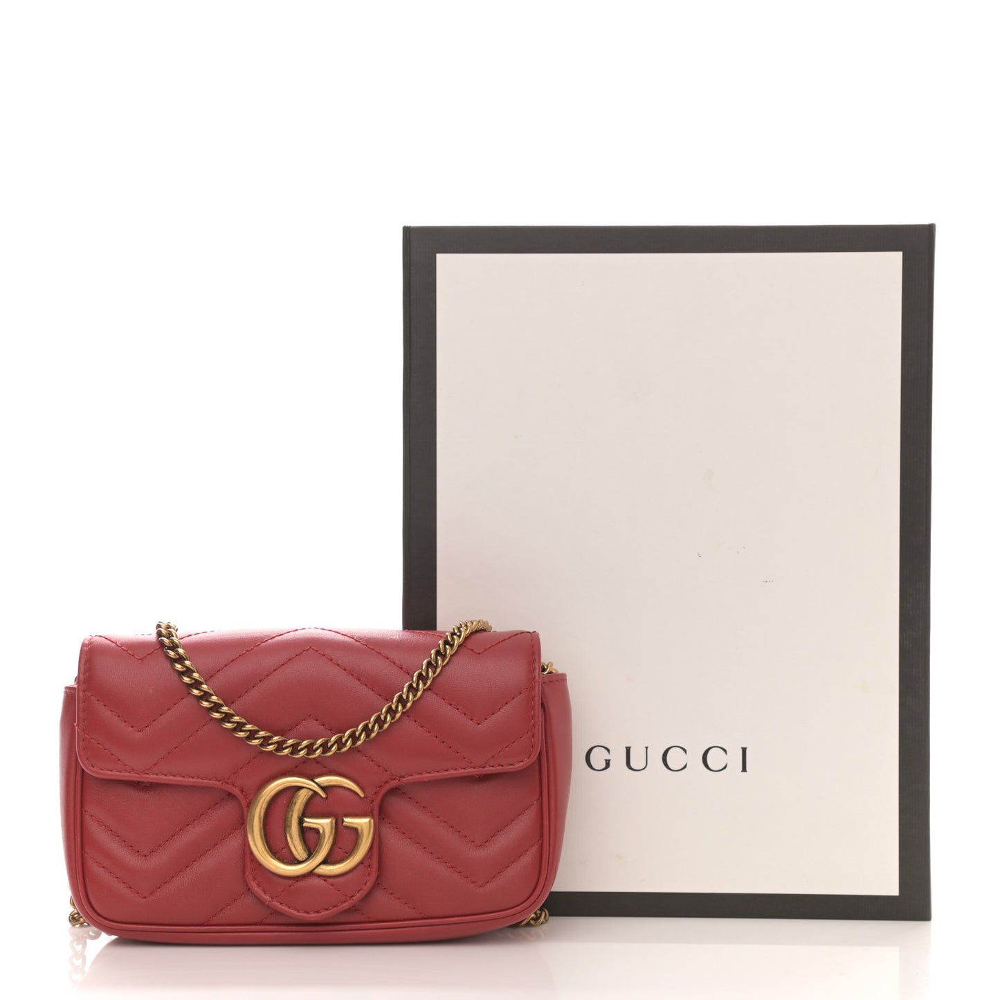 Calfskin Matelasse Super Mini GG Marmont Shoulder Bag Hibiscus Red