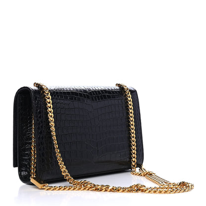 Saint Laurent Calfskin Crocodile Embossed Small Classic Monogram Kate Tassel Satchel Black 2 of 4