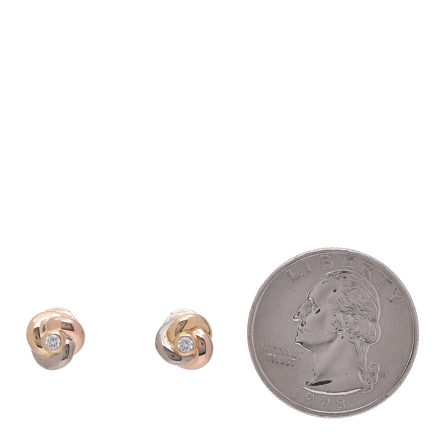 18K Pink Yellow White Gold Diamond Trinity Stud Earrings