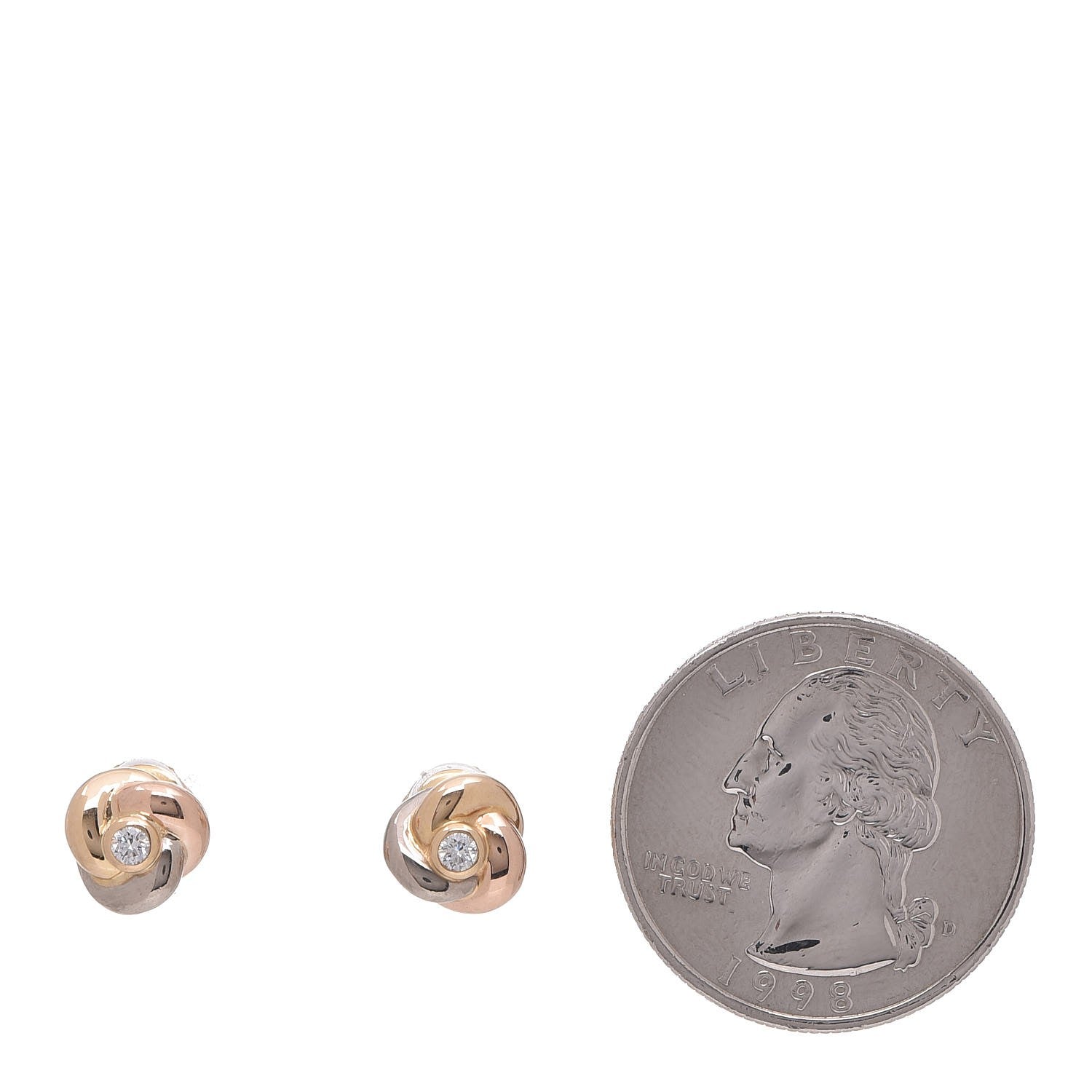 Cartier 18K Pink Yellow White Gold Diamond Trinity Stud Earrings 2 of 4