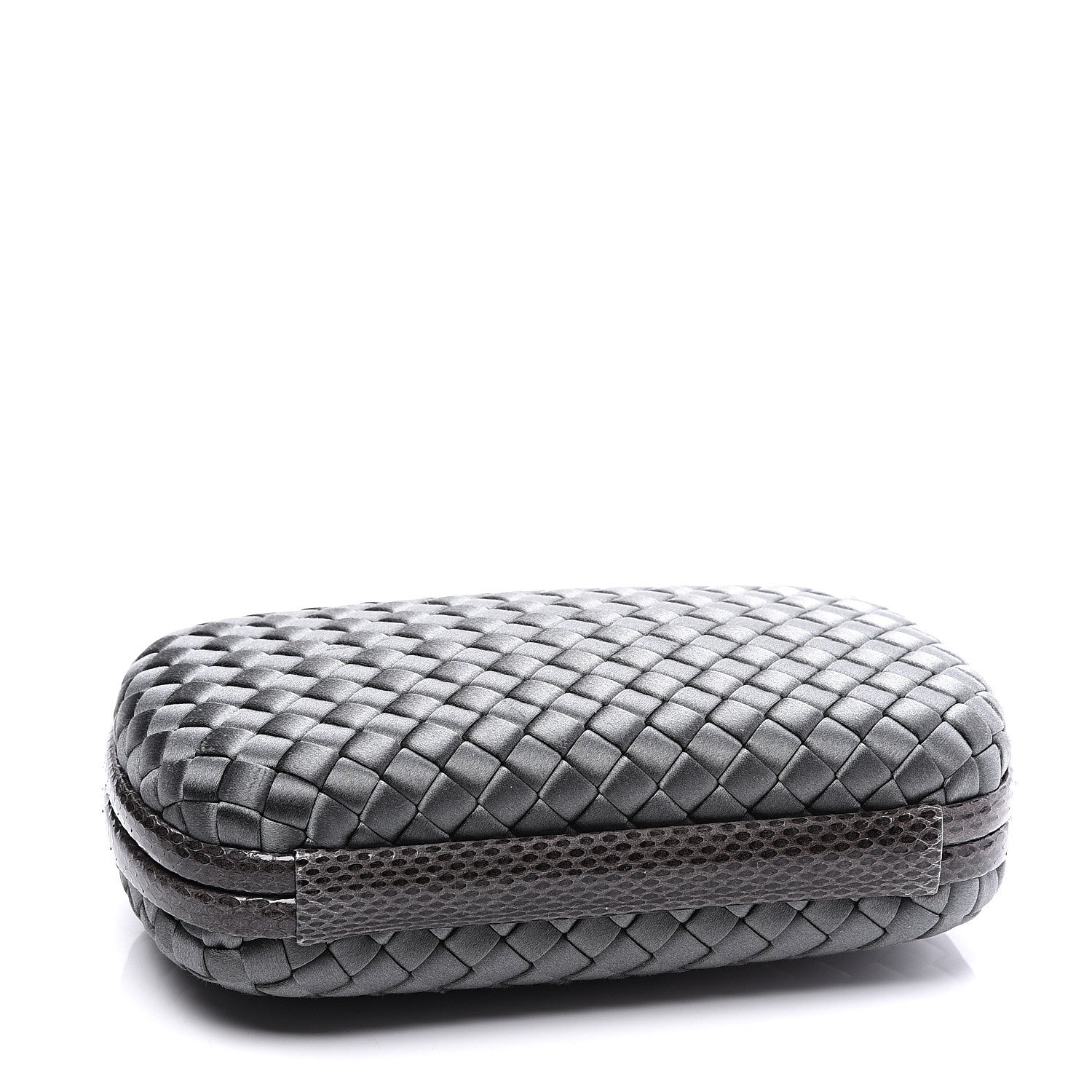 Bottega Veneta Satin Ayers Intrecciato Chain Knot Clutch Grey 3 of 8