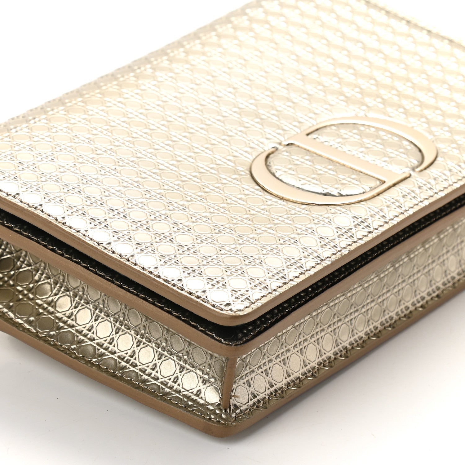 Christian Dior Metallic Patent Micro-Cannage 30 Montaigne 2 in 1 Pouch Gold 8 of 9