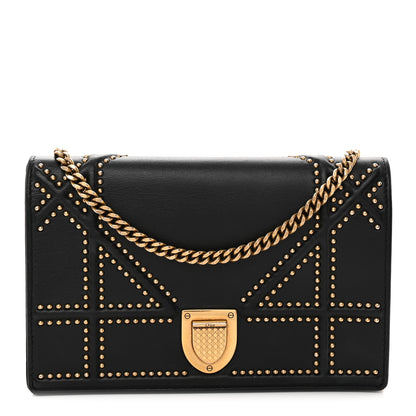 Christian Dior Calfskin Studded Diorama Wallet on Chain Pouch Black 1 of 11