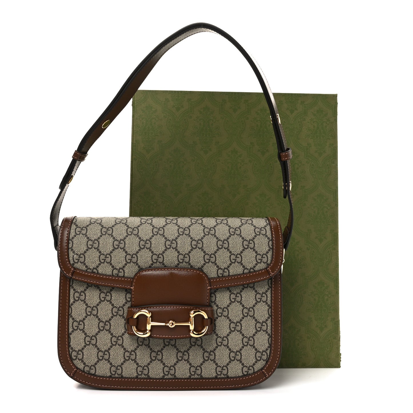 GG Supreme Monogram Horsebit 1955 Shoulder Bag Beige Brown Sugar