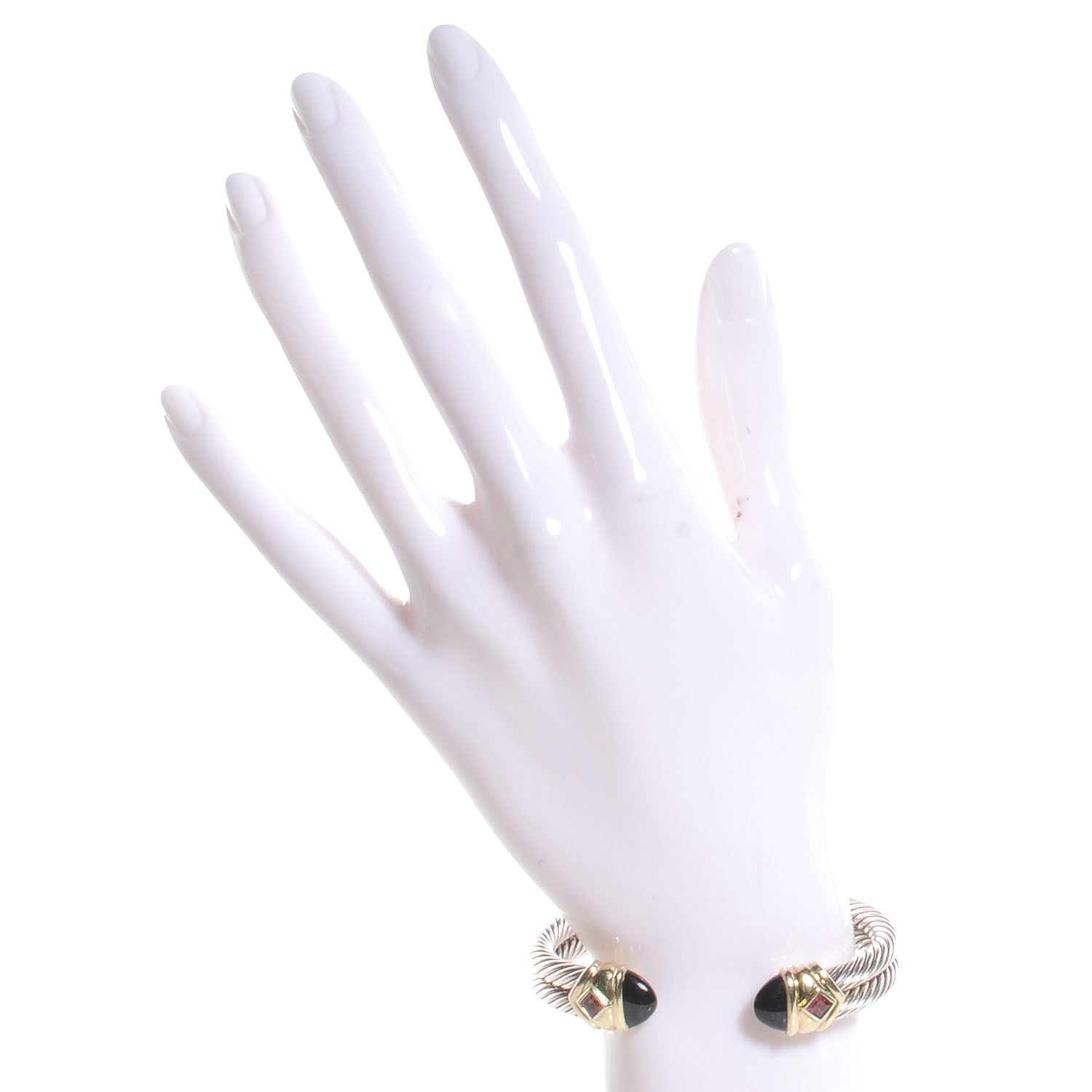David Yurman Sterling Silver 14k Gold Renaissance Black Onyx Ruby Cable Bracelet 2 of 5