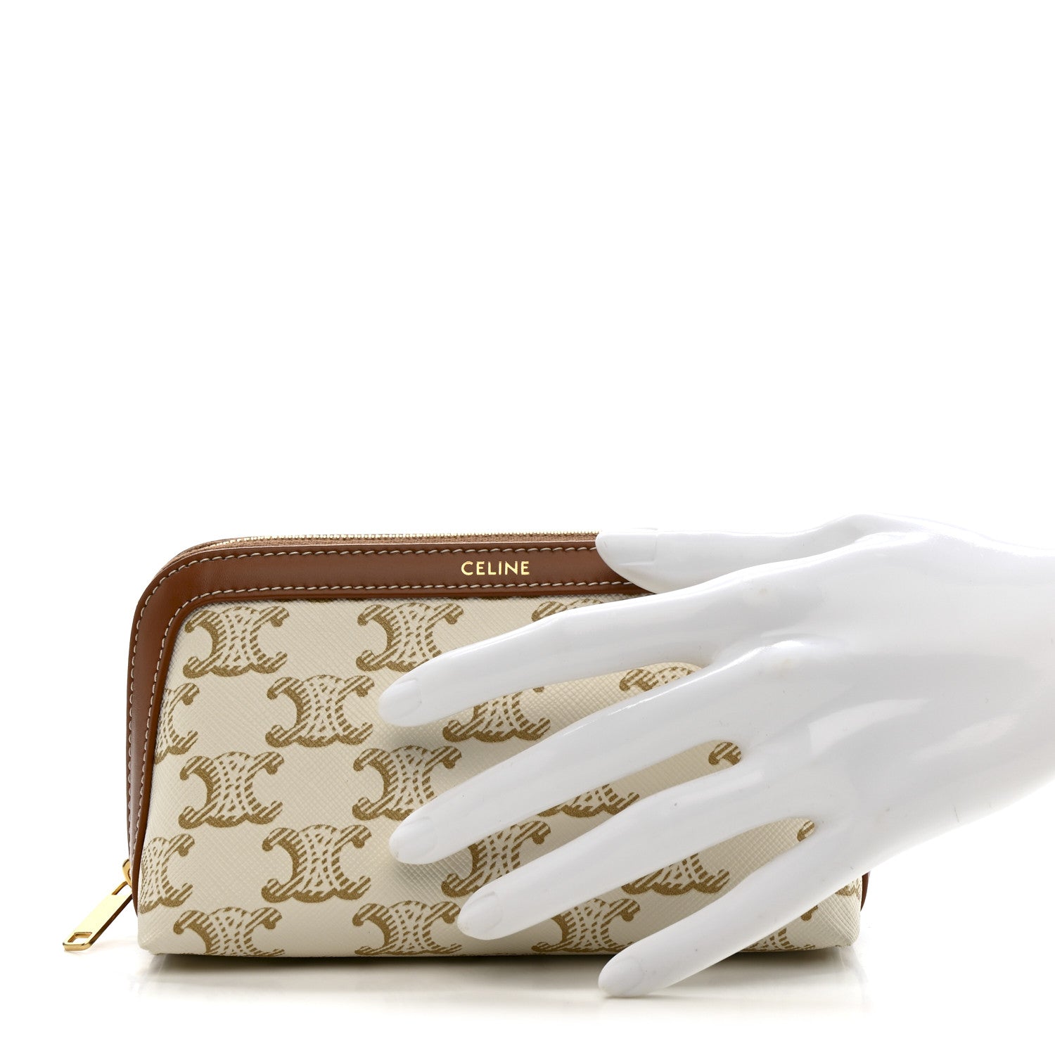 Celine Triomphe Canvas Calfskin Small Cosmetic Pouch White 2 of 8