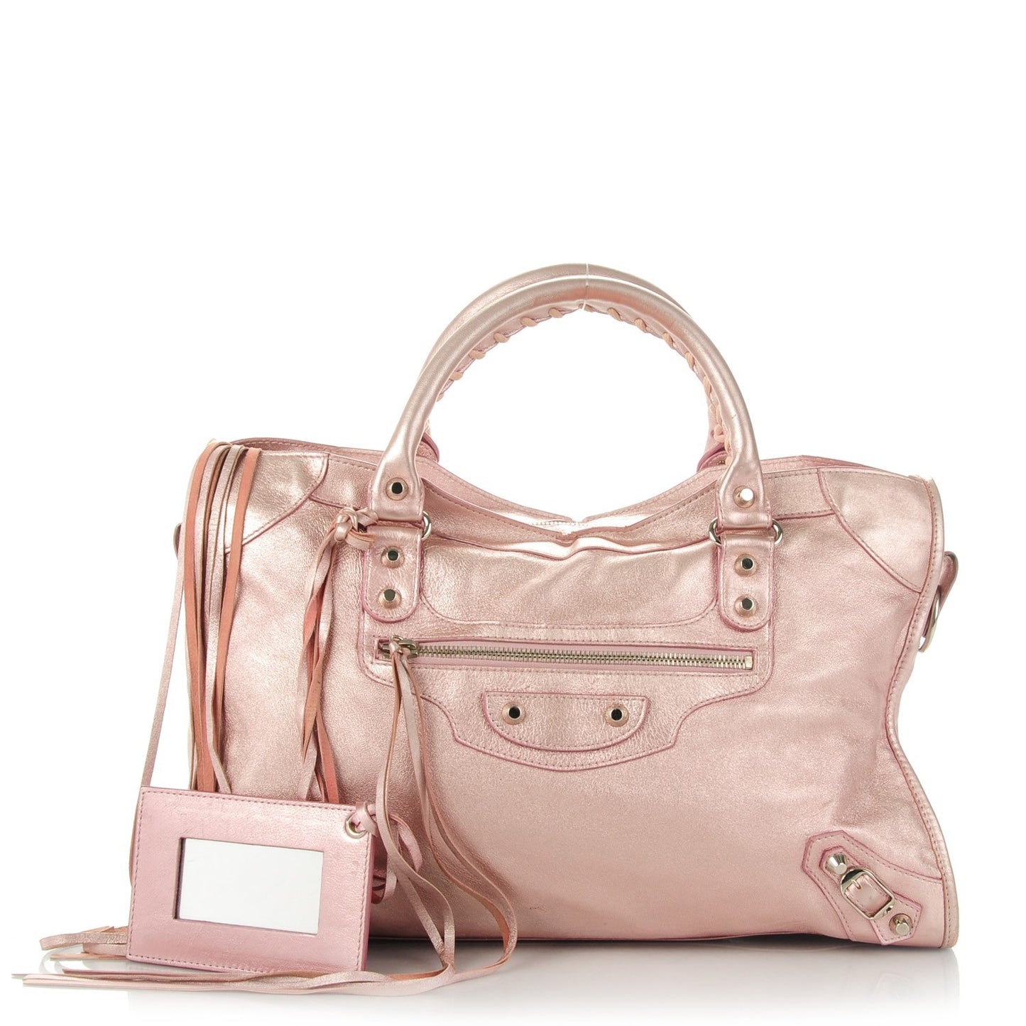 Metallic Agneau Classic Silver Hardware S City Sparkle Pale Rose