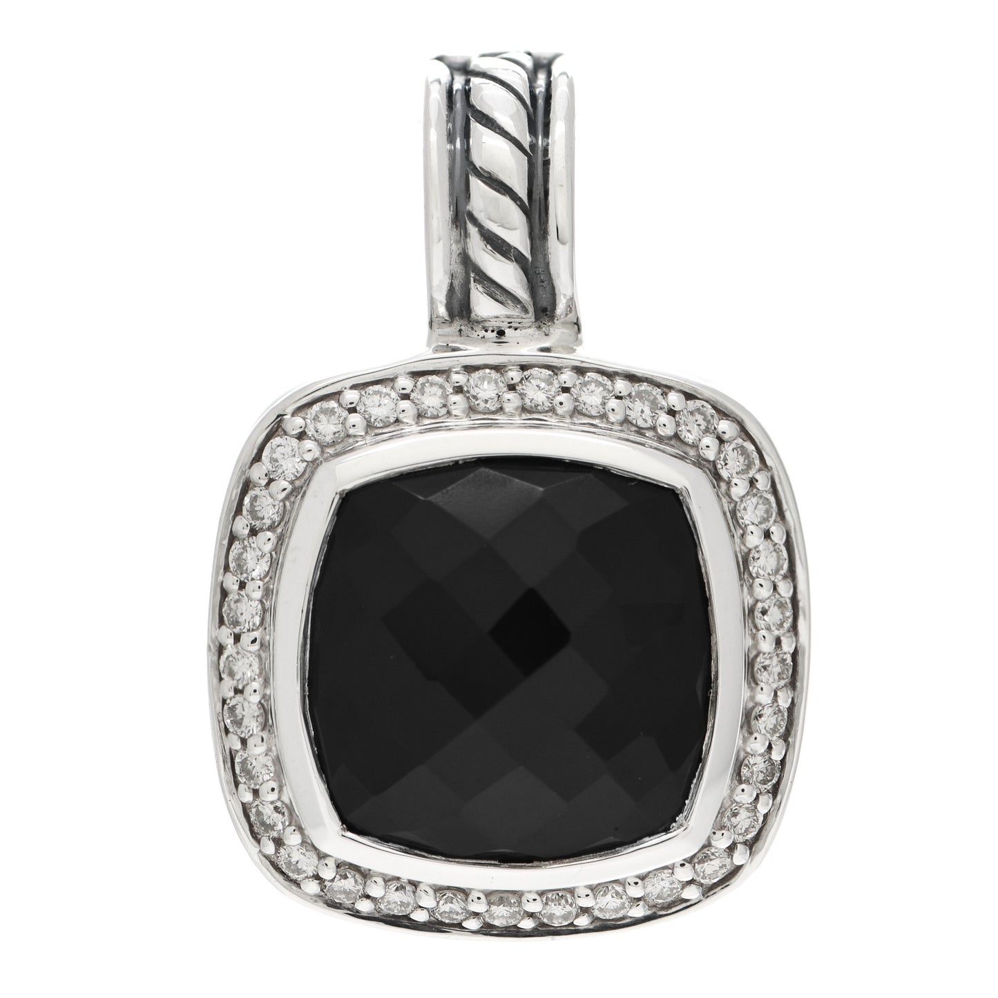 Sterling Silver Diamond Black Onyx 11mm Albion Enhancer Pendant
