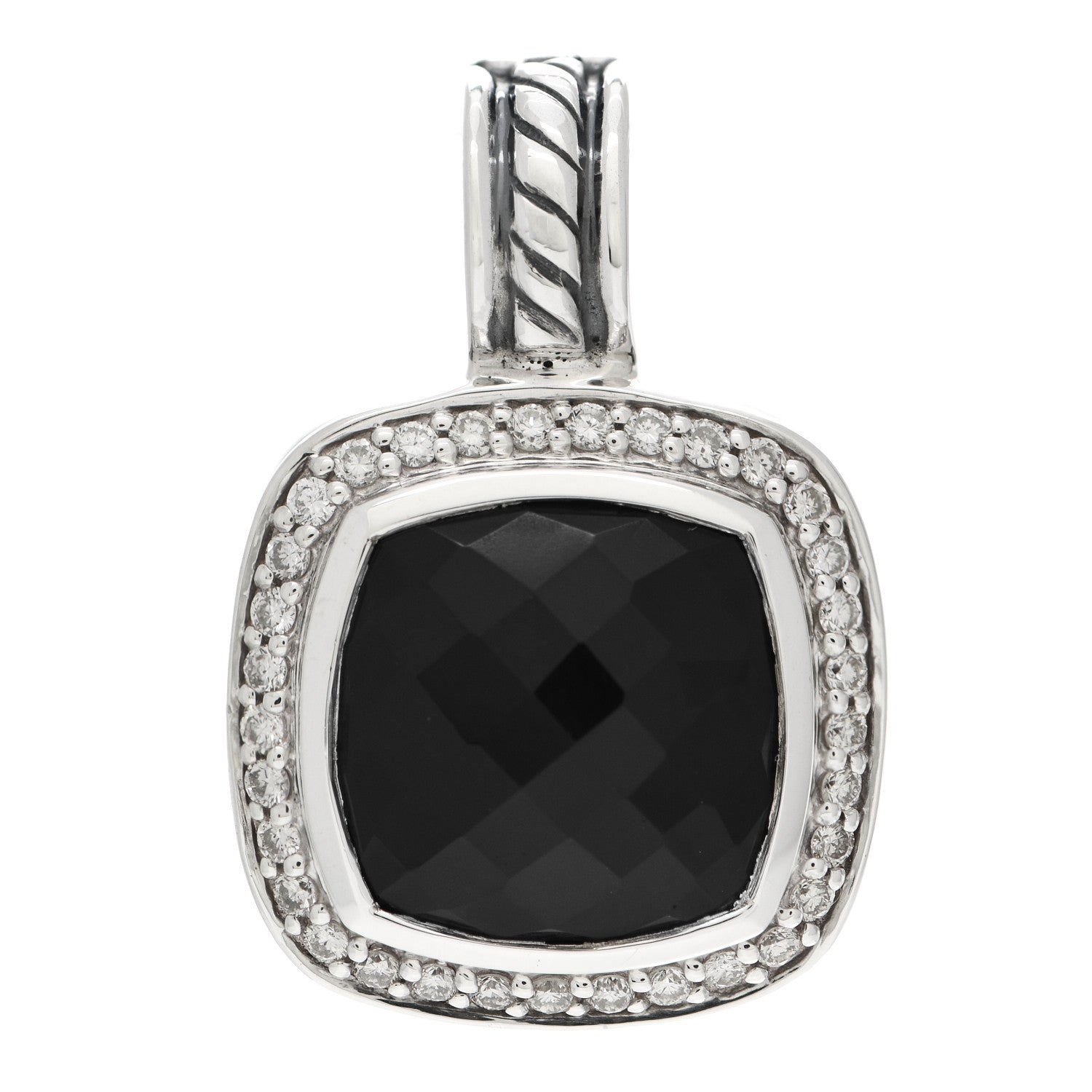 David Yurman Sterling Silver Diamond Black Onyx 11mm Albion Enhancer Pendant 1 of 3