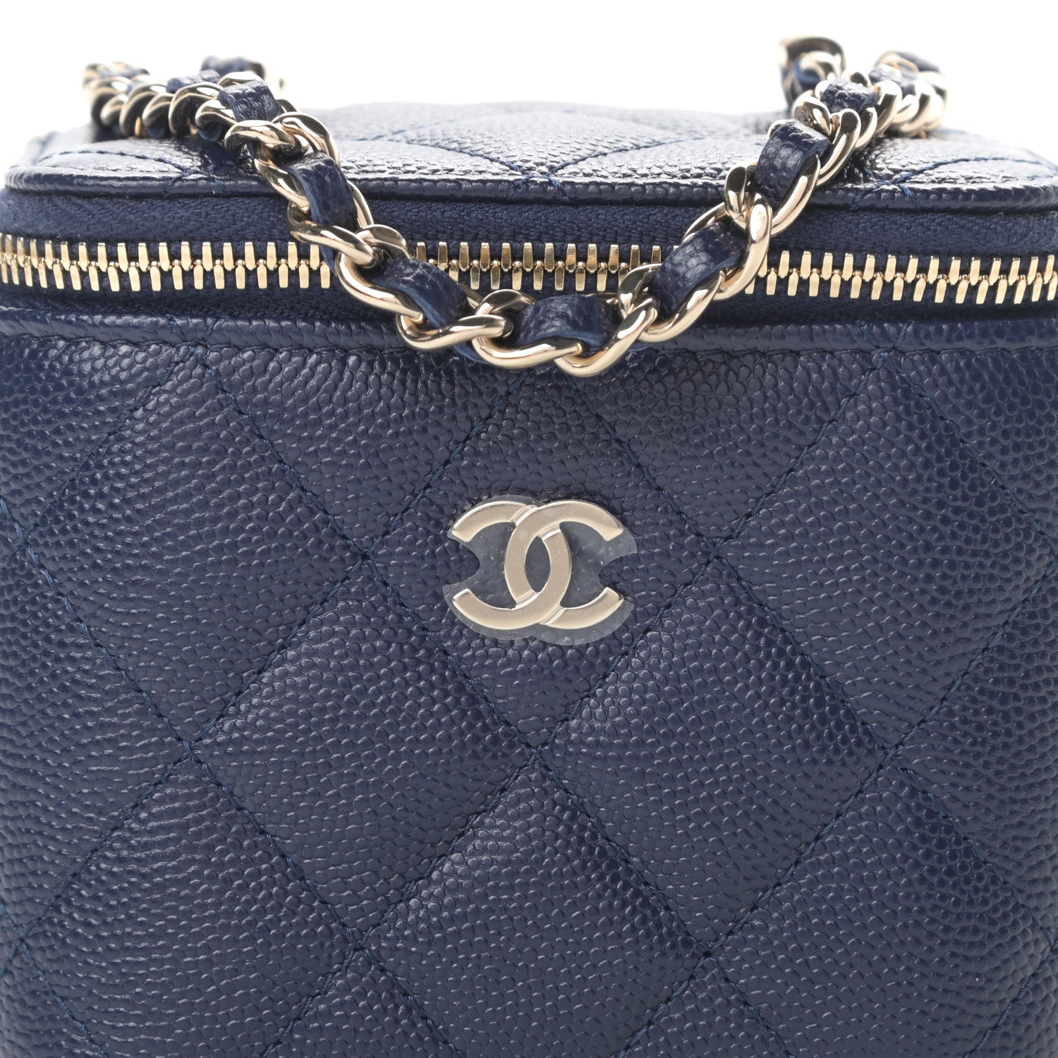 Chanel Caviar Quilted Mini Vanity Case With Chain Navy Blue 8 of 11