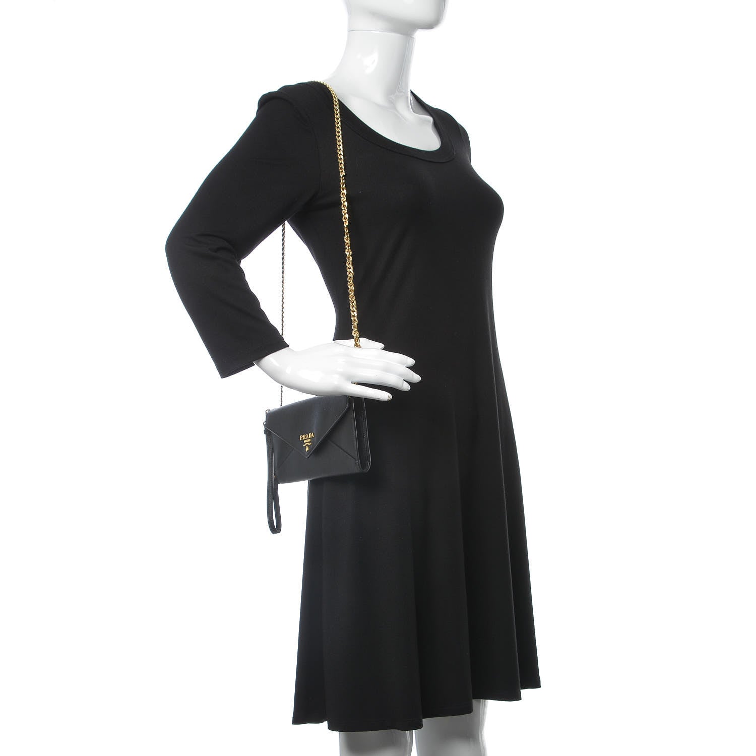 Prada Saffiano Envelope Wristlet Crossbody Wallet Black 2 of 7