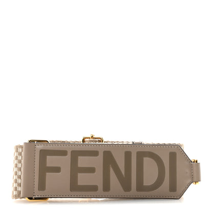 Fendi Ribbon Vitello King Logo Embossed Gingham Woven Adjustable Strap You Beige 1 of 5