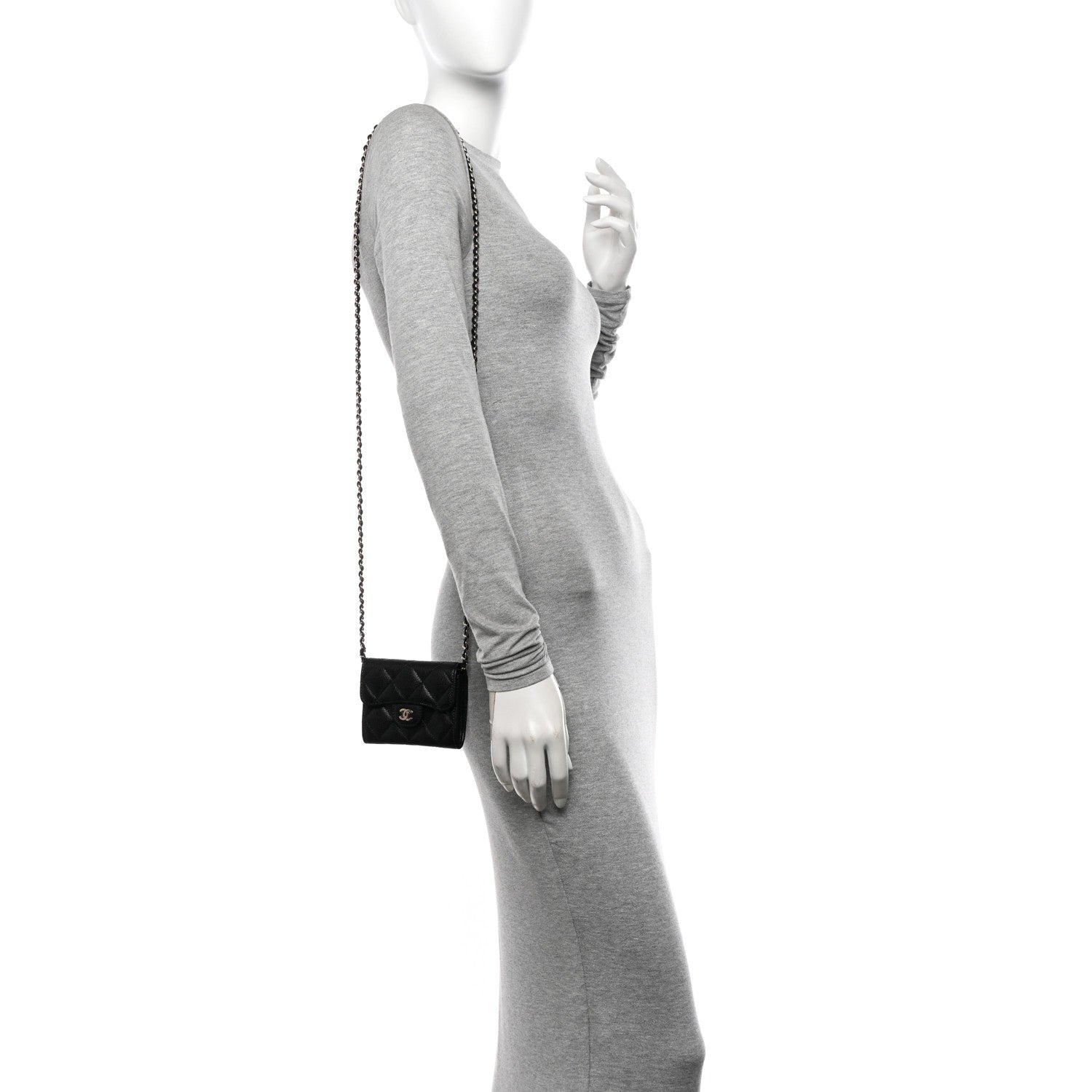 Chanel Caviar Quilted Flap Card Holder On Chain Black 2 of 12