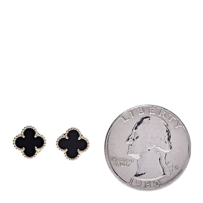 Van Cleef & Arpels 18K Yellow Gold Black Onyx Sweet Alhambra Earrings 2 of 5