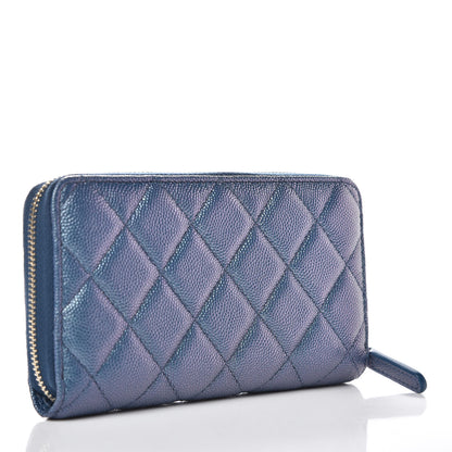 Chanel Iridescent Caviar Quilted Medium Zip Around Wallet Dark Blue 3 of 9