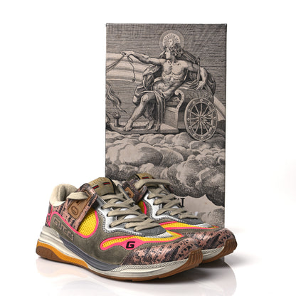 Gucci Suede Calfskin Tejus Printed Womens Ultrapace Sneakers 37.5 Pink Silver Oatmeal Yolk 11 of 11