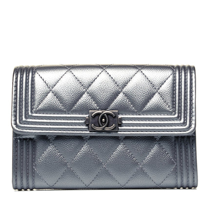 Chanel Metallic Caviar Quilted Medium Boy Flap Wallet Silver 1 of 9