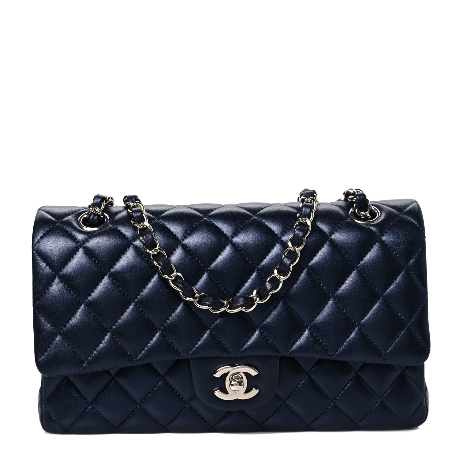 Chanel Iridescent Calfskin Quilted Medium Double Flap Navy 1 of 8
