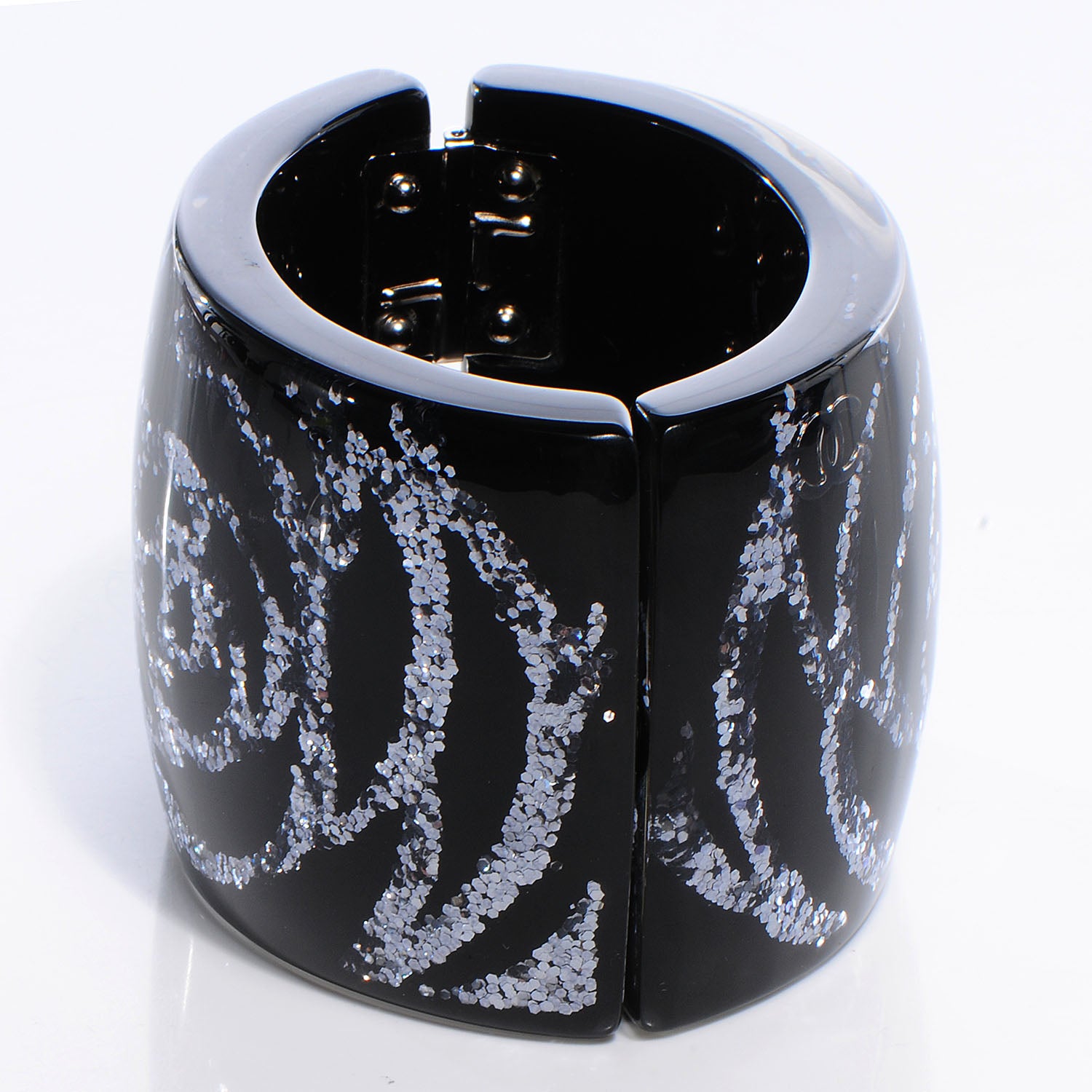 Chanel Camellia Glitter CC Cuff Black 6 of 7