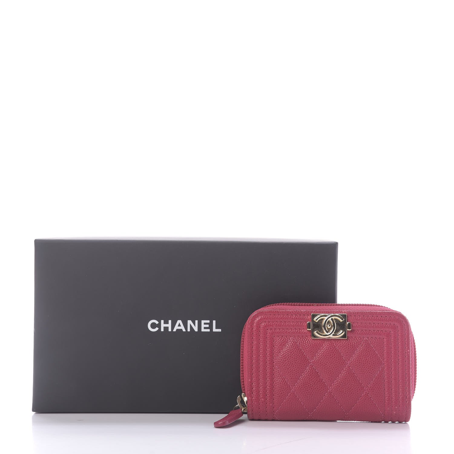 Chanel Caviar Quilted Boy Zip Around Coin Purse Wallet Dark Pink 11 of 11